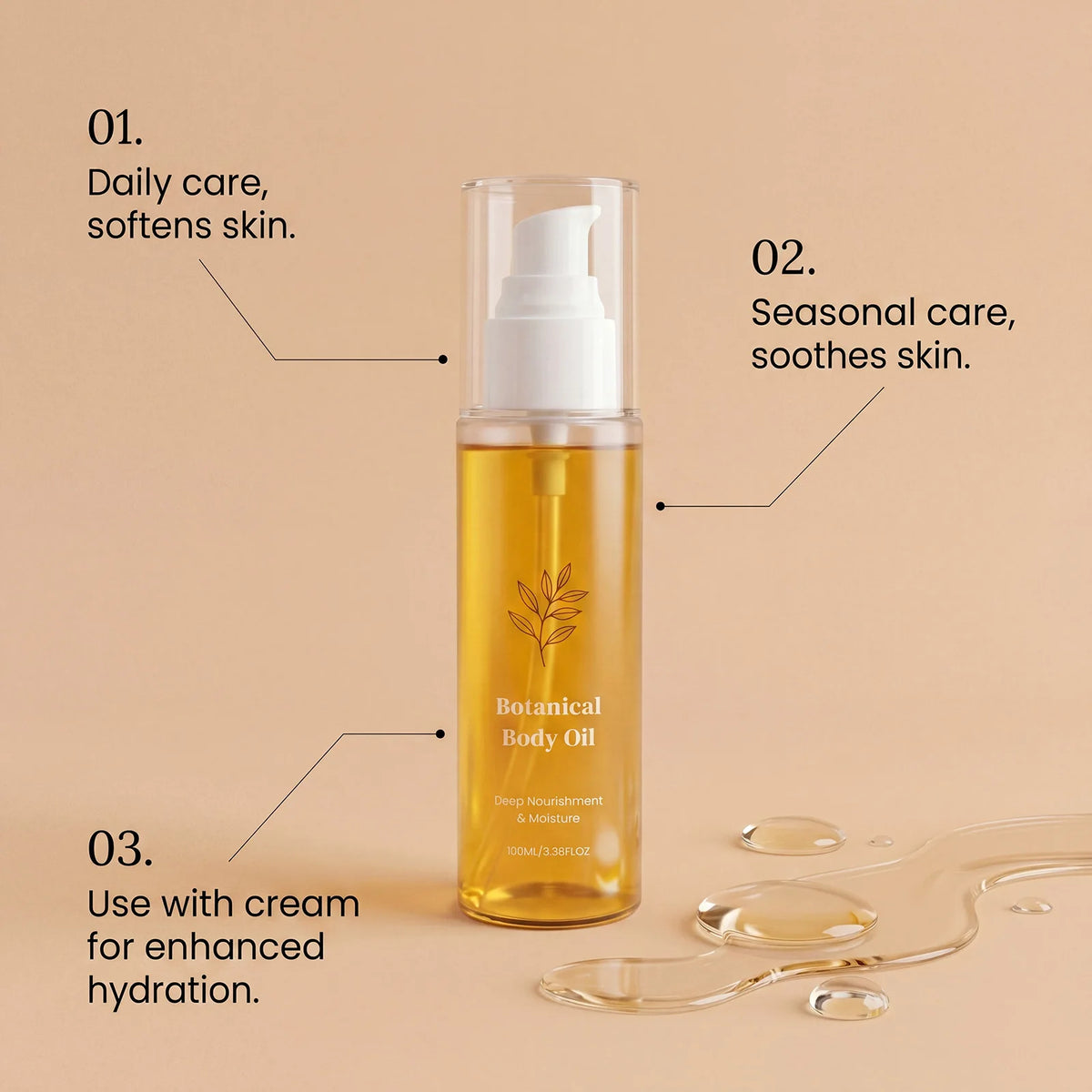 Organic Botanical Body Oil Smoother Skin Deep Hydrating Skin Barrier Improve Seasonal Skin Dryness Fast-Absorb Body Massage Oil