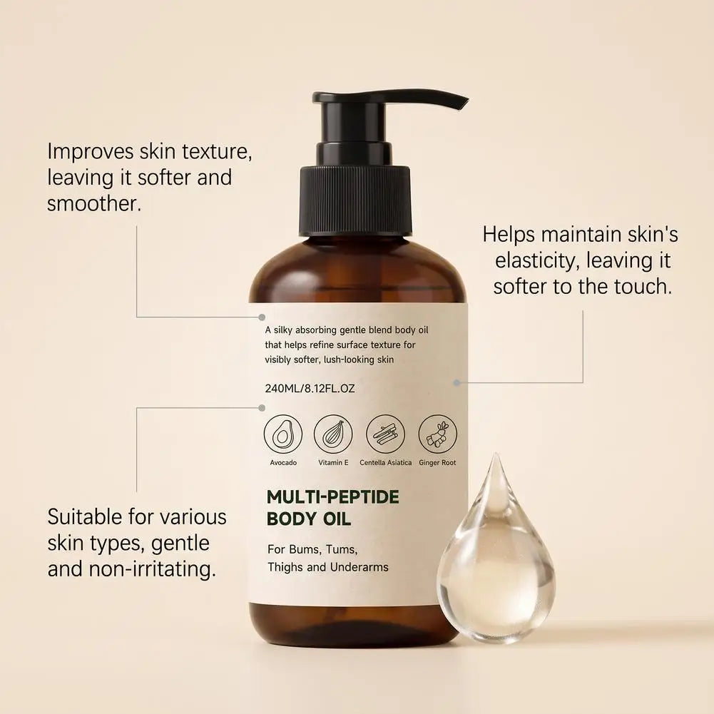 Multi Peptide Body Oil for Dry Skin, Deep Hydration and Nourishing Care, Lightweight Oil Daily Body Skin Care Treatment, 240ml