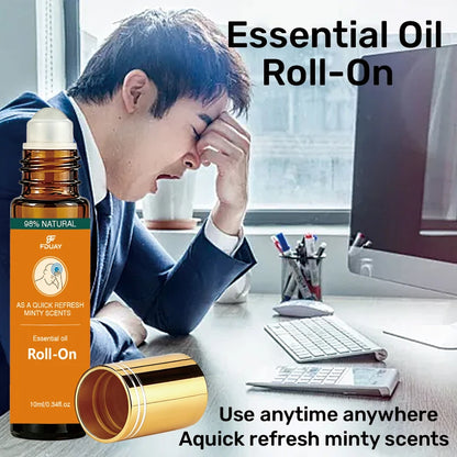Mint Roll-On Essential Oil 98% Natural Ingredients Refreshing Scent Instantly Lifting Spirits Portable Size