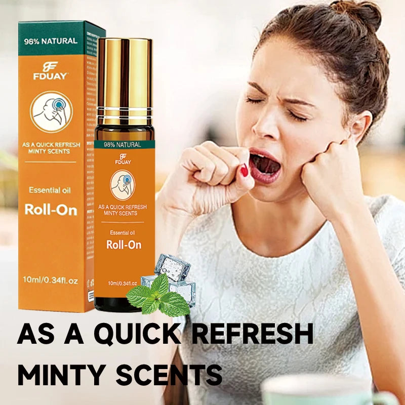 Mint Roll-On Essential Oil 98% Natural Ingredients Refreshing Scent Instantly Lifting Spirits Portable Size