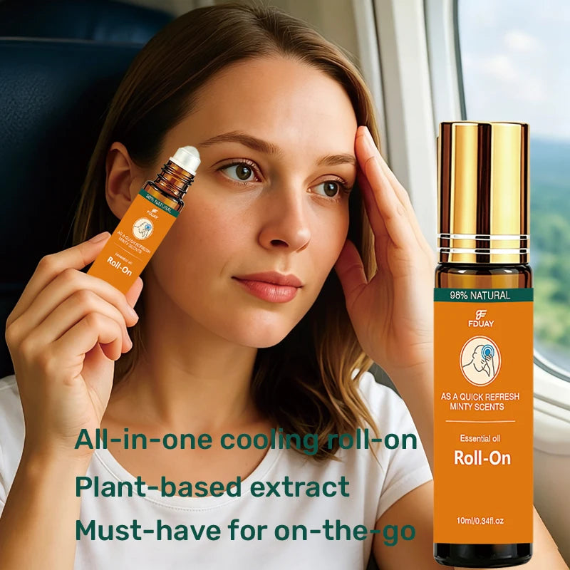 Mint Roll-On Essential Oil 98% Natural Ingredients Refreshing Scent Instantly Lifting Spirits Portable Size